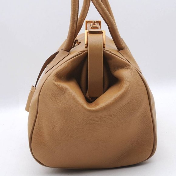 Auth PRADA Madras Cerniera Leather Doctors Hand Bag B11246 Yellow Brown - Picture 3 of 12